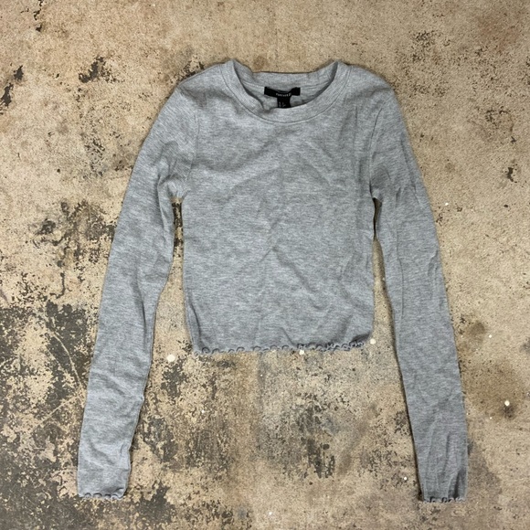 Forever 21 Cropped Long Sleeve Lettuce Trim Gray Women's S - OBO - Picture 1 of 6